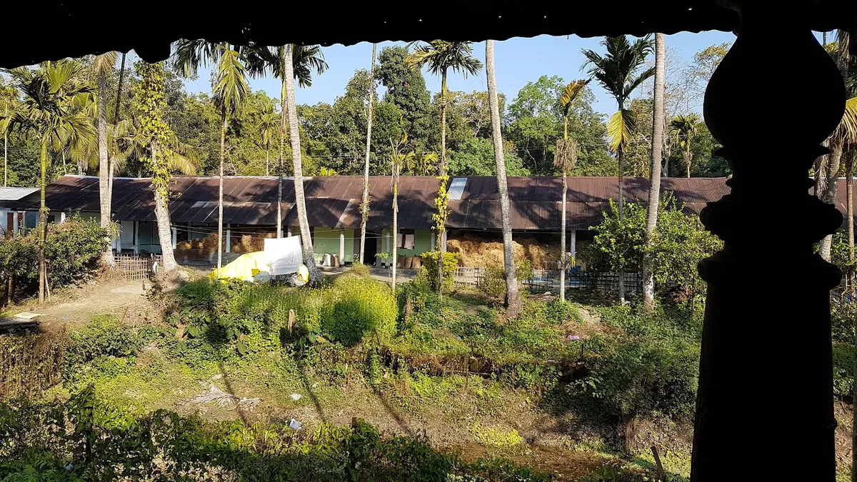 Kamalabari Sattra on Majuli Island, Assam, a 15th-century Vaishnavite monastic centre where visitors can witness morning Borgeet prayers and Satriya dance