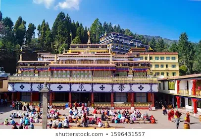 Rumtek Dharma Chakra Centre (Rumtek Monastery), 23 km from Gangtok, seat-in-exile of the Karmapa lineage with gold-roofed main temple and courtyard